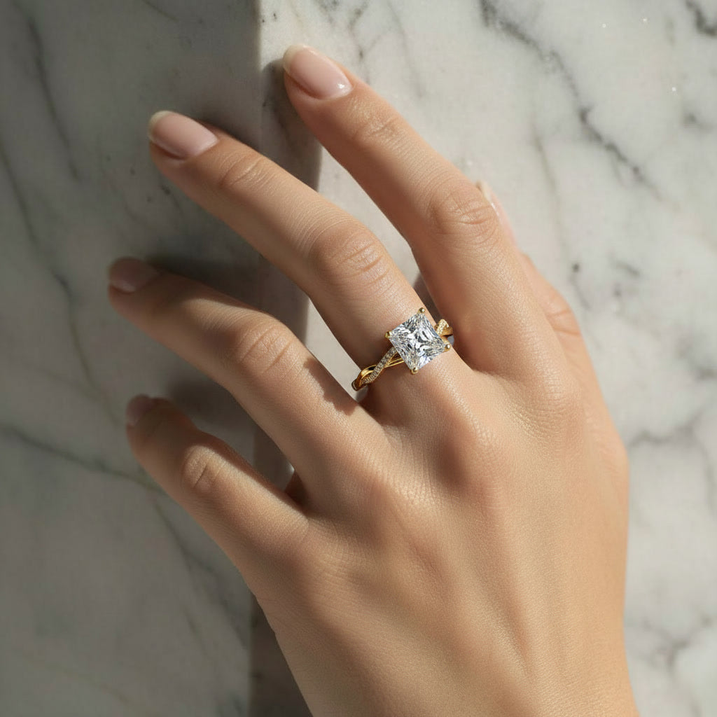 Princess Cut Twisted Pavé Diamond Engagement Ring
