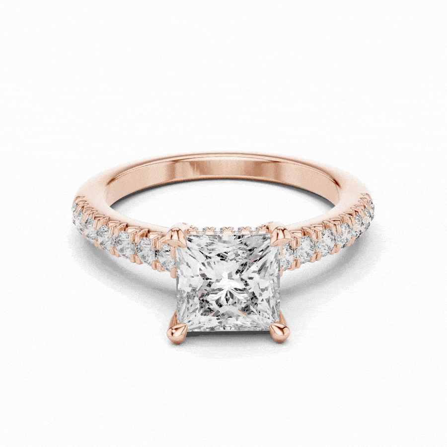 Orlunara Princess Cut Hidden Halo Diamond Engagement Ring