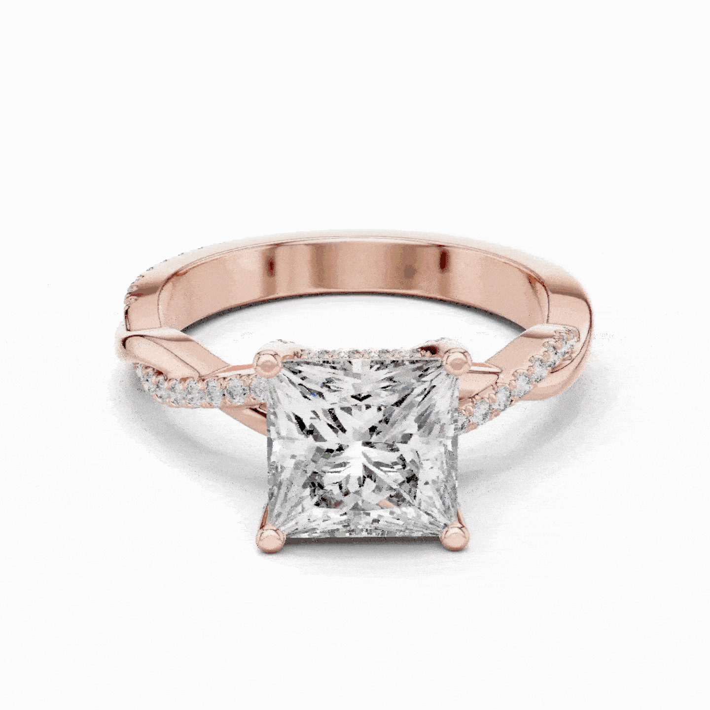 Princess Cut Twisted Pavé Diamond Engagement Ring