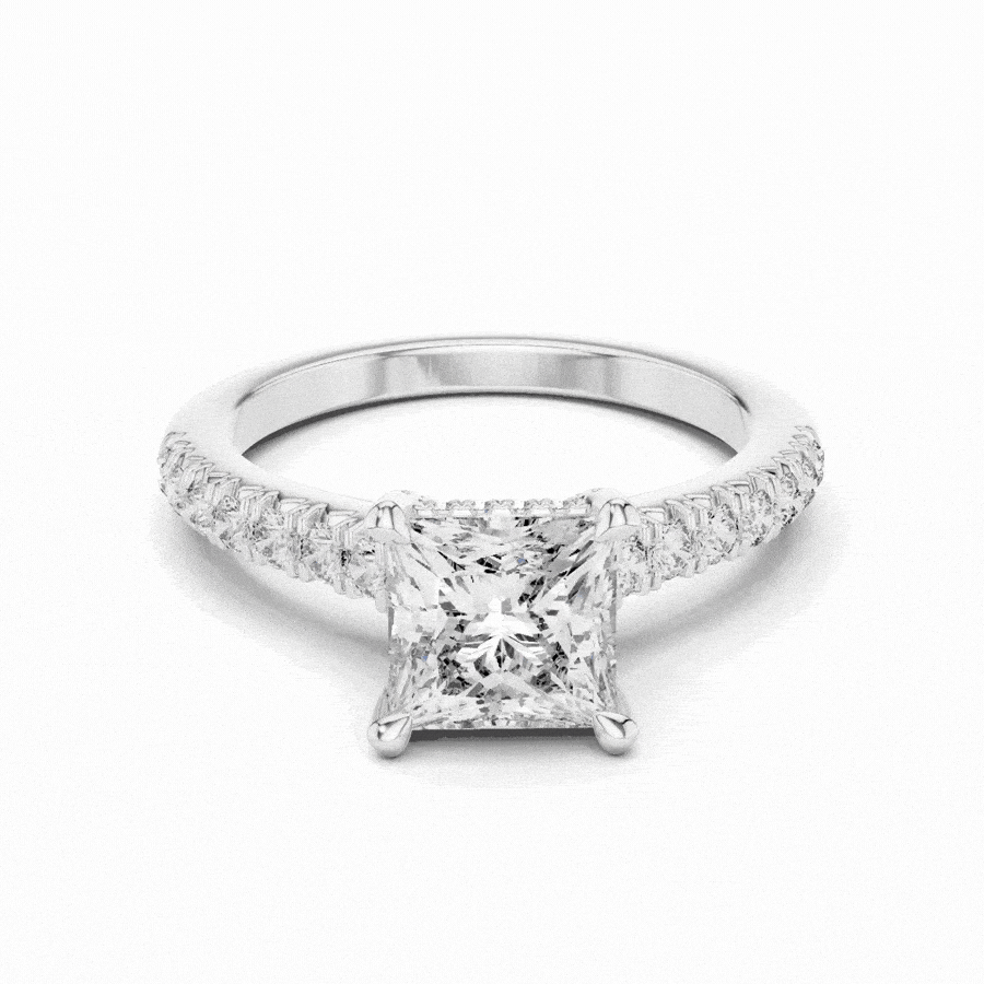 Orlunara Princess Cut Hidden Halo Diamond Engagement Ring