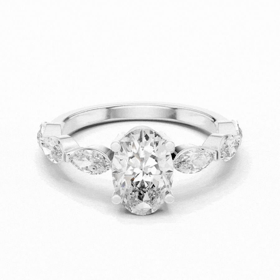 Oval Cut Diamond Ring with Marquise Side Stones