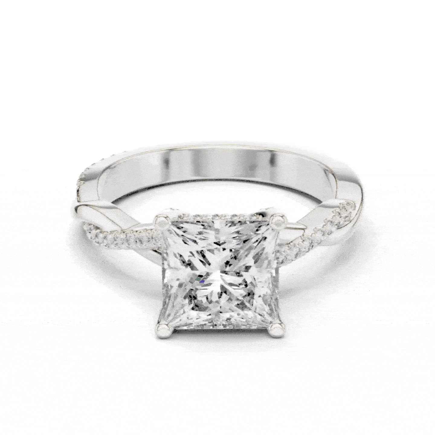 Princess Cut Twisted Pavé Diamond Engagement Ring