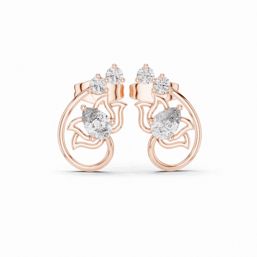 Lotus Crown Pear Diamond Stud Earrings