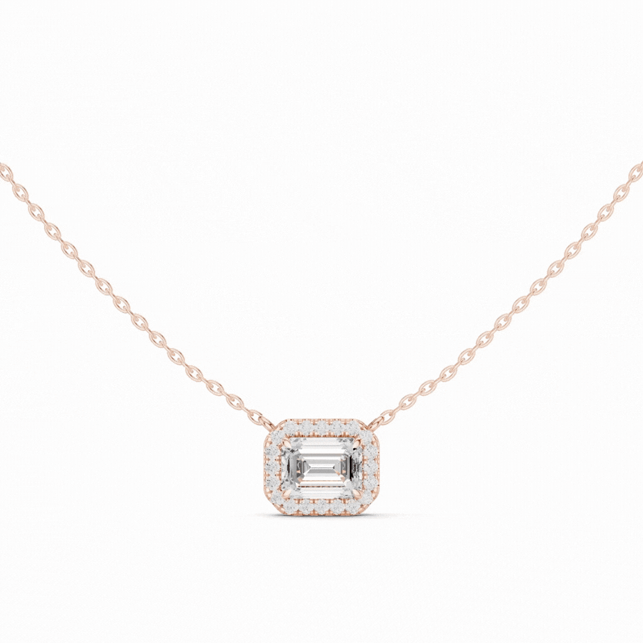 Emerald Cut Halo Diamond Pendant