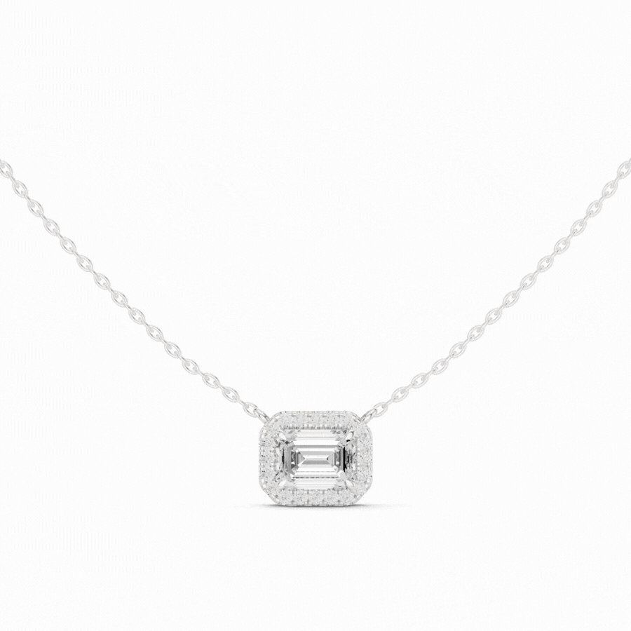 Emerald Cut Halo Diamond Pendant