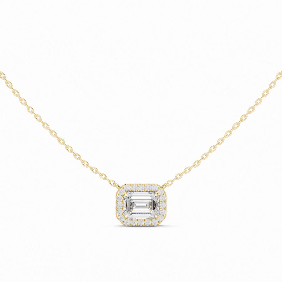 Emerald Cut Halo Diamond Pendant
