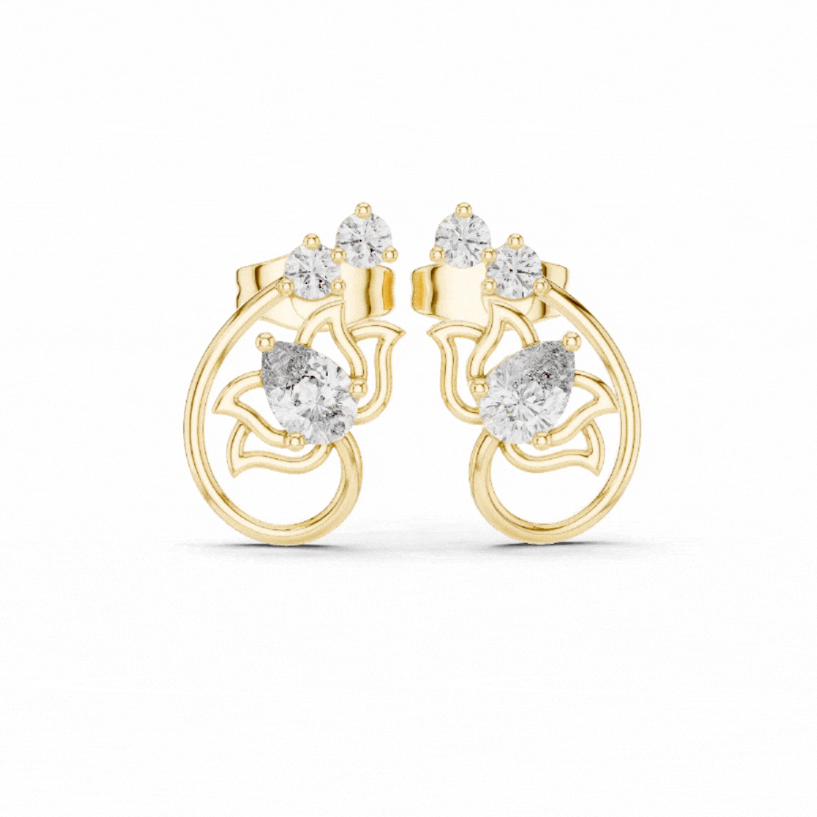 Lotus Crown Pear Diamond Stud Earrings