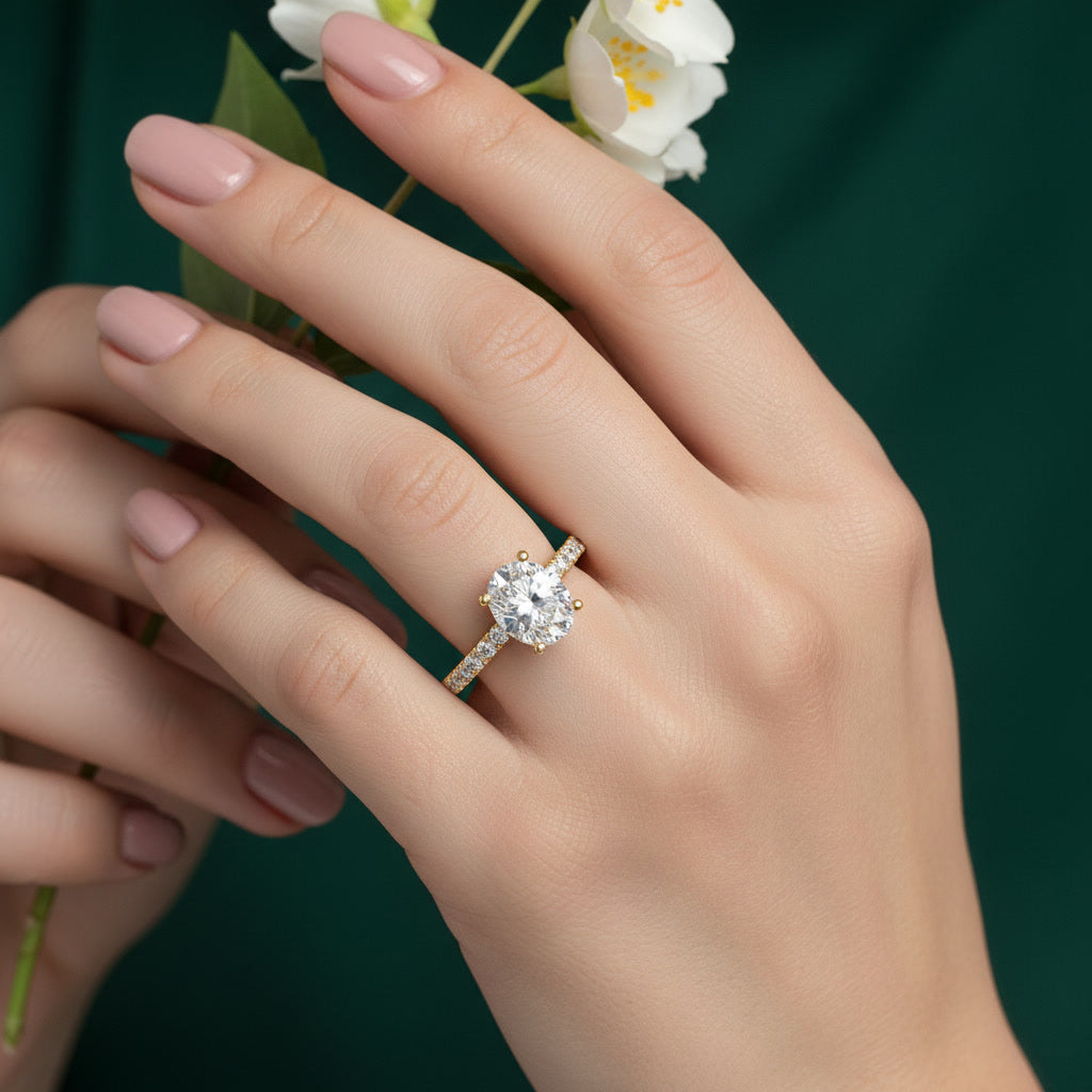 Elovira Oval Cut Pavé Diamond Engagement Ring