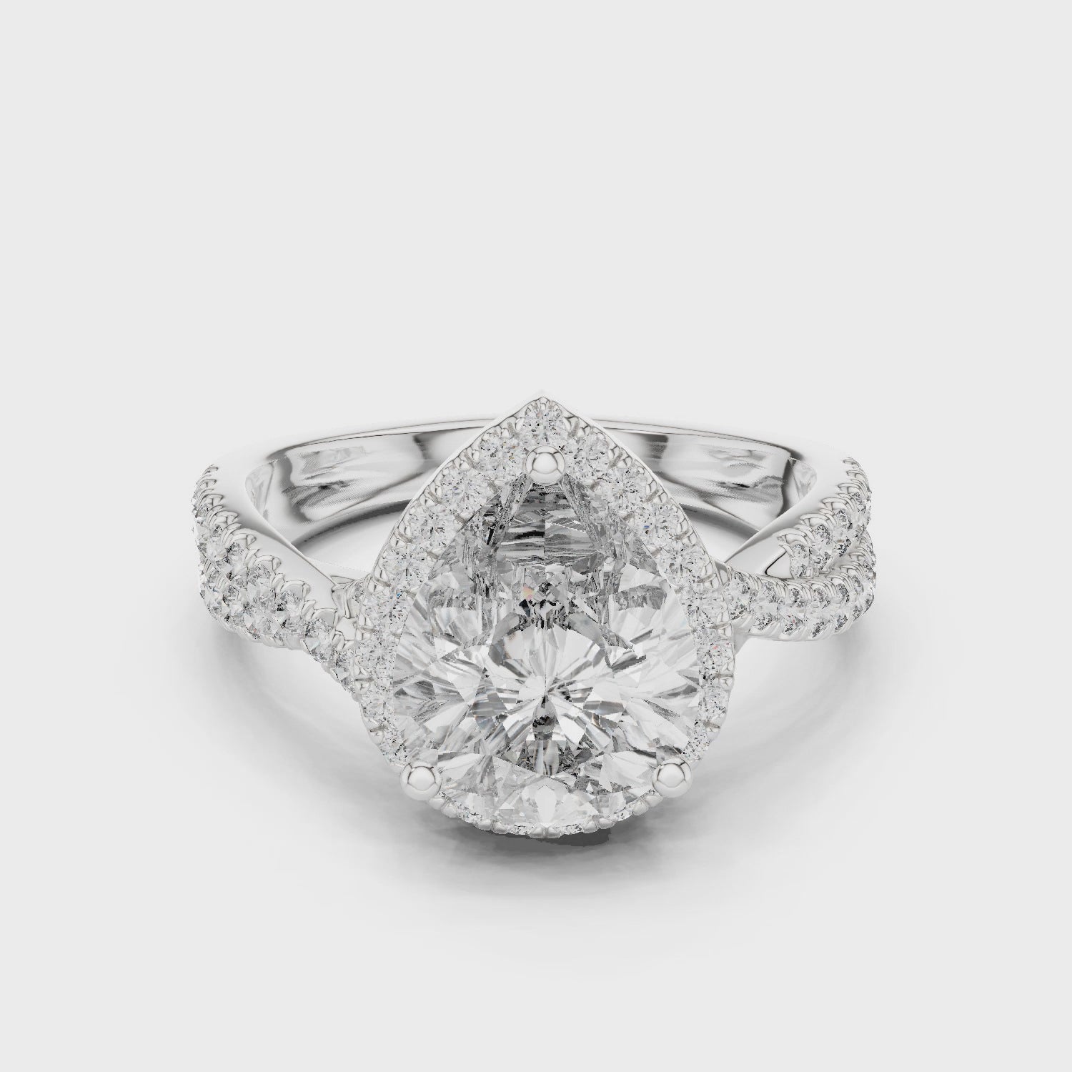 Pear Cut Hidden Halo Diamond Engagement Ring