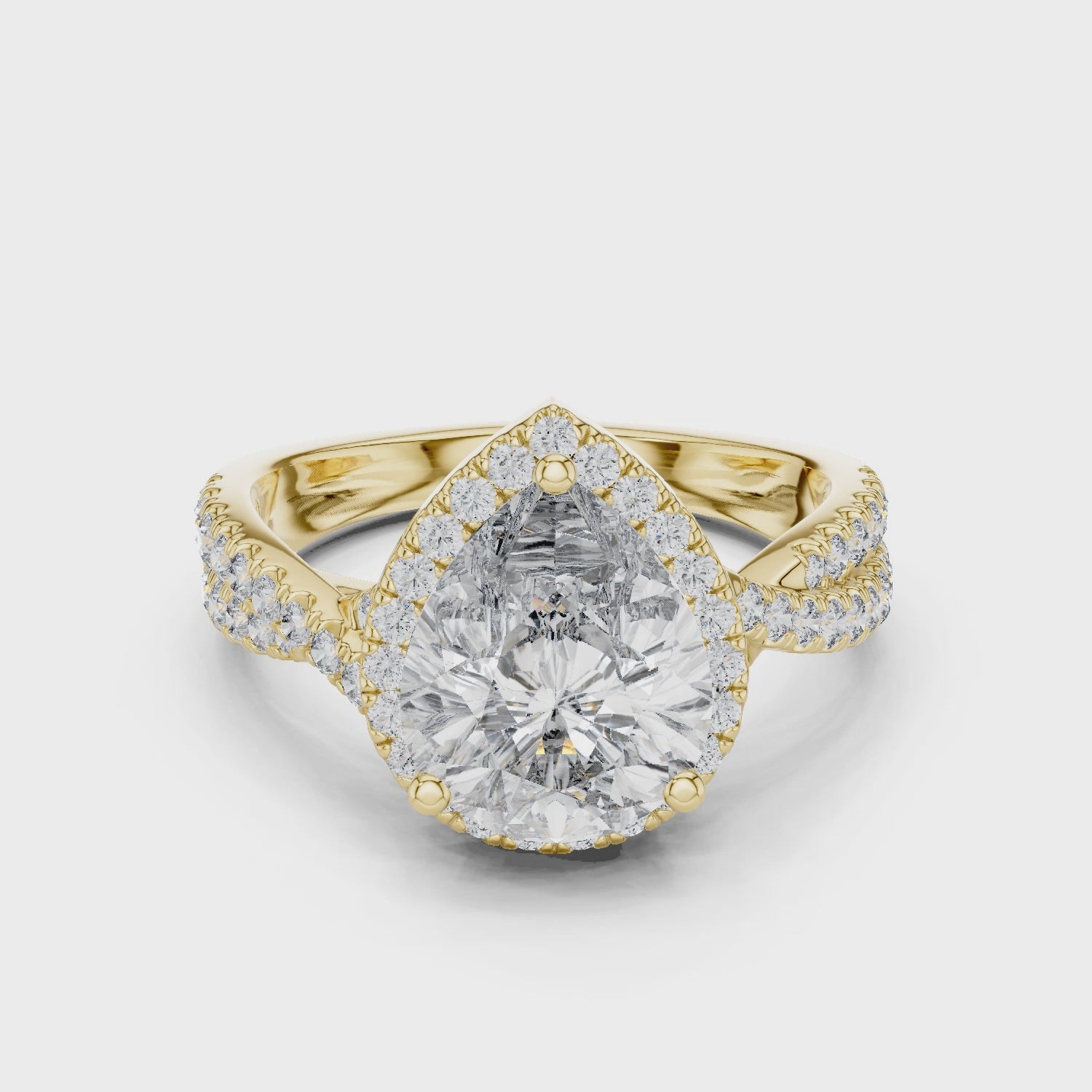 Pear Cut Hidden Halo Diamond Engagement Ring